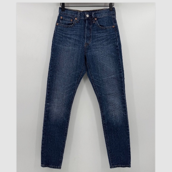 Levis 501 Jeans Women 25x30 Premium Stretch Skinny Button Fly Mid Rise Denim - Picture 1 of 15